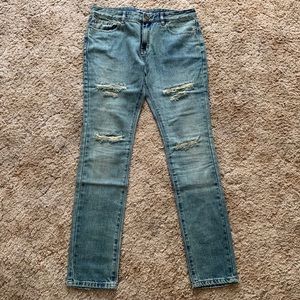 Saint Laurent Knee Rippled Distressed Blue Jeans